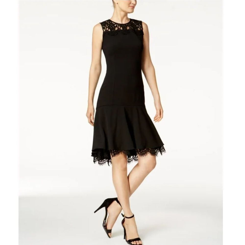 Calvin Klein Little Black Dress Lace Women’s 4 P Petite Cocktail Sleeveless